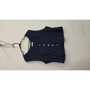 Women's Navy Blue Pinstripe Button-Up Vest